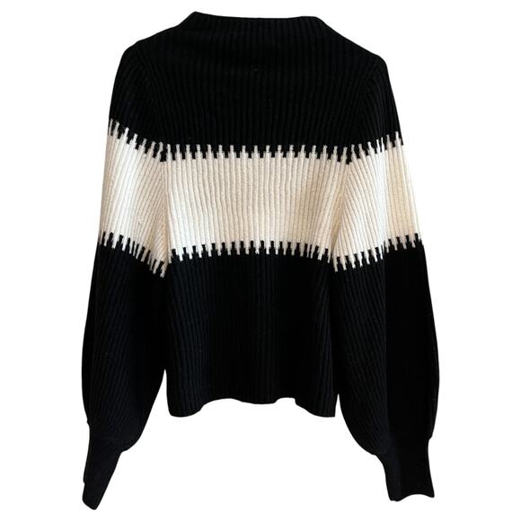 French Connection Sofia Wool Blend Striped Balloon Sleeve Sweater Black White S - Picture 3 of 9